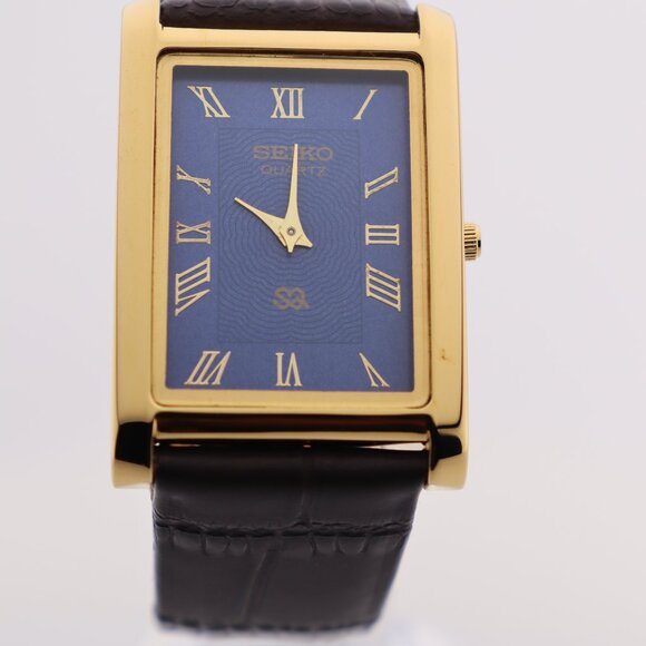 Seiko Slim Vintage Quartz Men's  Wrist Watch Blue Dial with new Dark Brown Strap - Picture 2 of 7